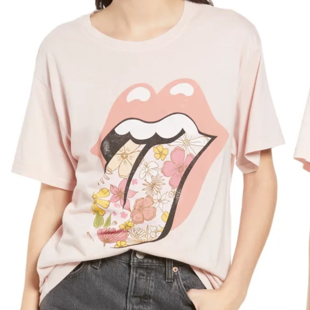 Daydreamer Rolling Stones Band Tee T Shirt Baby Pink Blush XL EUC